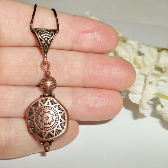 Boho Copper & Black Necklace Pendant Adjustable Length Beaded Necklace NWT A050 - Picture 6 of 9